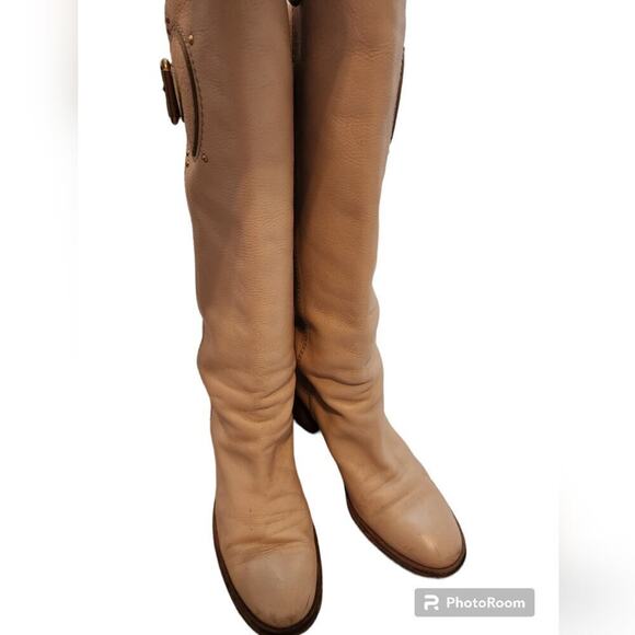 CHLOE BLOCK HEAL BEIGE BUCKLE BOOT SIZE 40 (10)9.5 - Picture 1 of 11